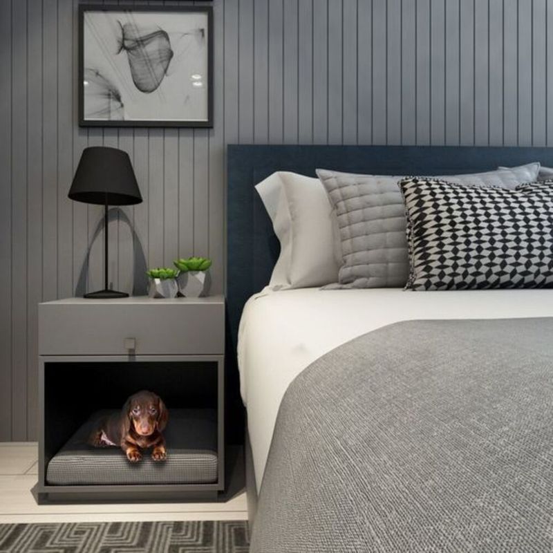 TU MESITA - Velador para Mascota Moderno Abiel 1 Cajón Color Taupe TU MESITA