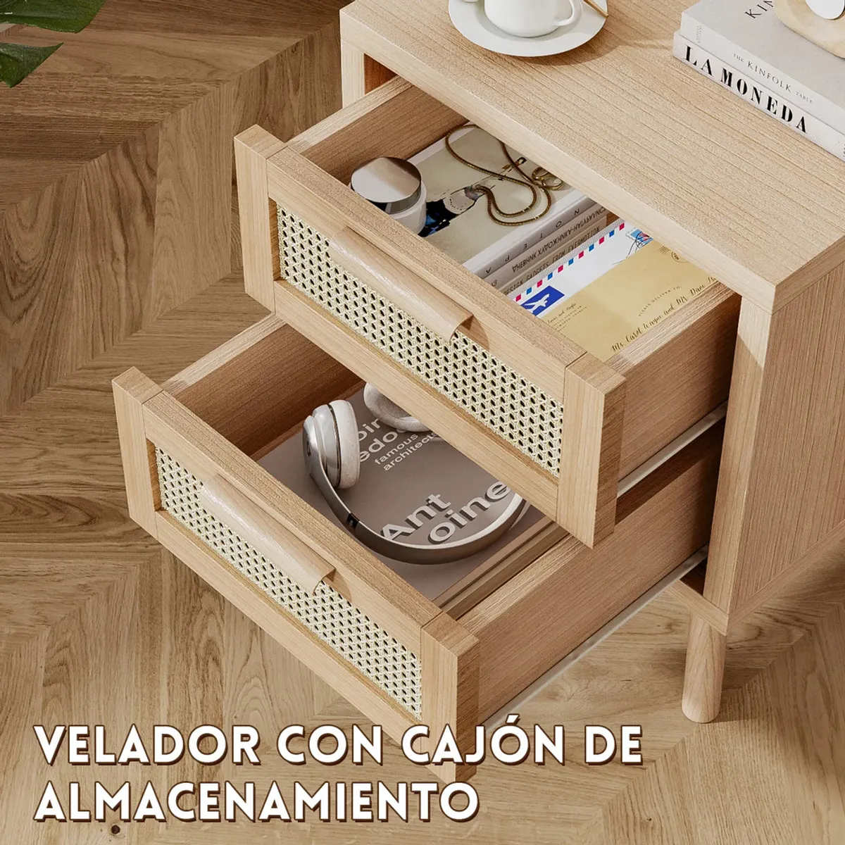TU MESITA - Velador con Ratán Boho Rovere 2 Cajones TU MESITA