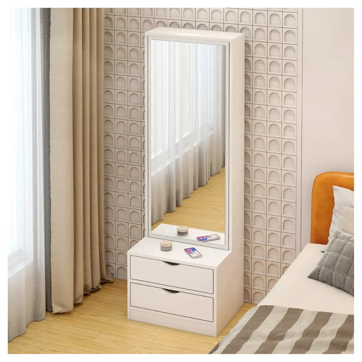 TU MESITA - Velador Mirror Alto Moderno 2 Cajones TU MESITA