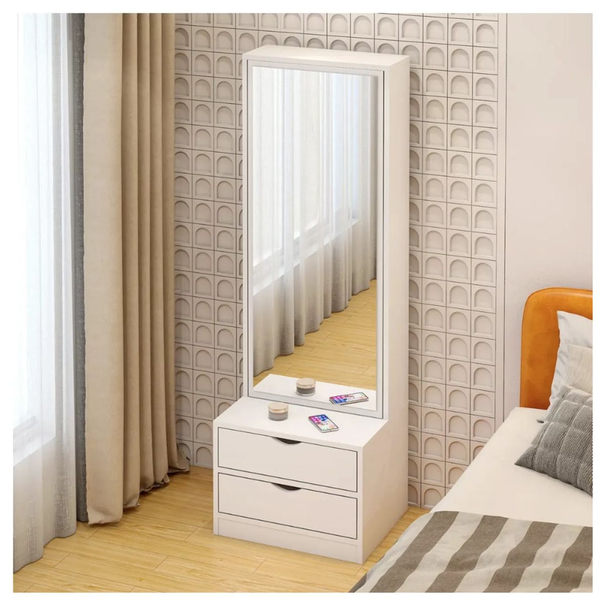 TU MESITA - Velador Mirror Alto Moderno 2 Cajones TU MESITA