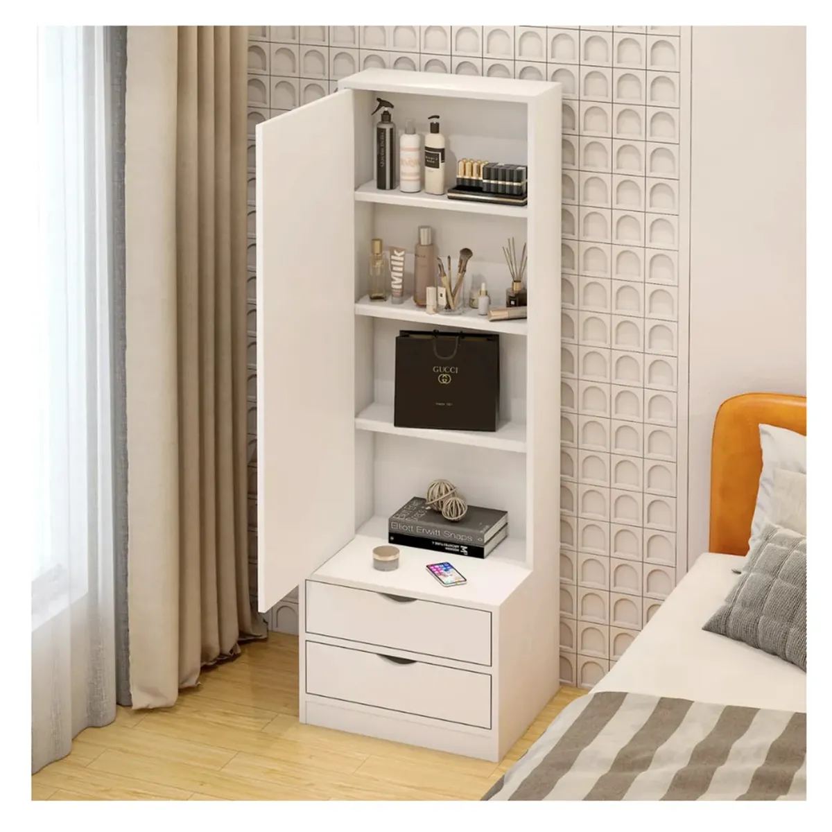 TU MESITA - Velador Mirror Alto Moderno 2 Cajones TU MESITA