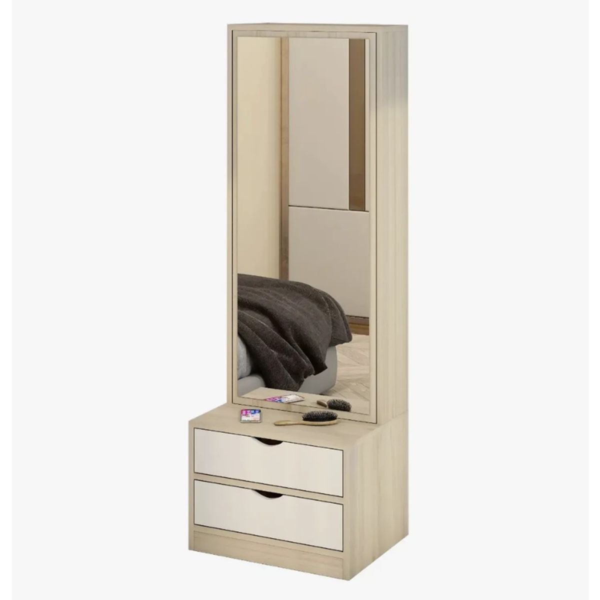 TU MESITA - Velador Mirror Alto Moderno 2 Cajones ManzanoBlanco TU MESITA