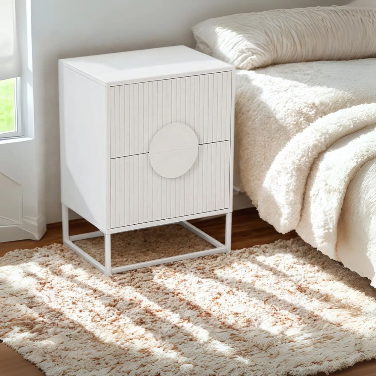 TU MESITA - Velador Moderno Zen White 2 Cajones TU MESITA