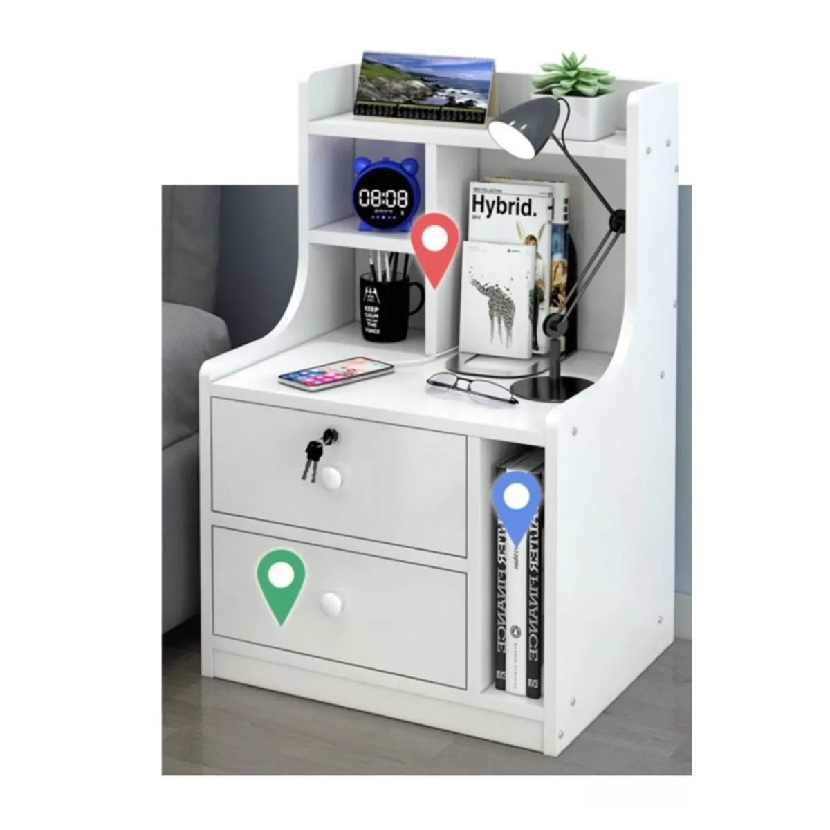 TU MESITA - Velador Nordico Moderno Natalia 2 Cajones Blanco TU MESITA