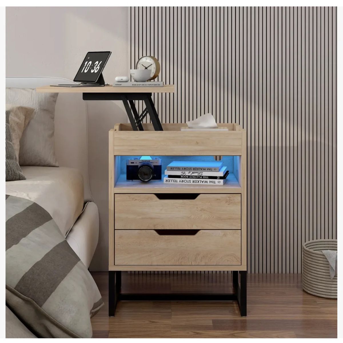 TU MESITA - Velador Tech con Tablero Elevable Color Duna TU MESITA