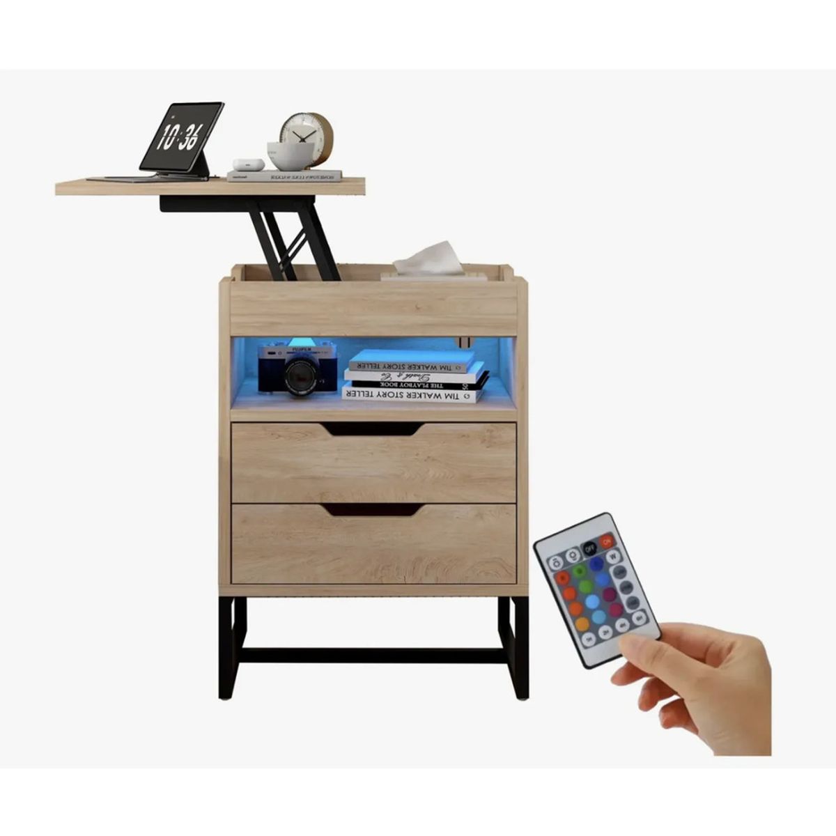 TU MESITA - Velador Tech con Tablero Elevable Color Duna TU MESITA