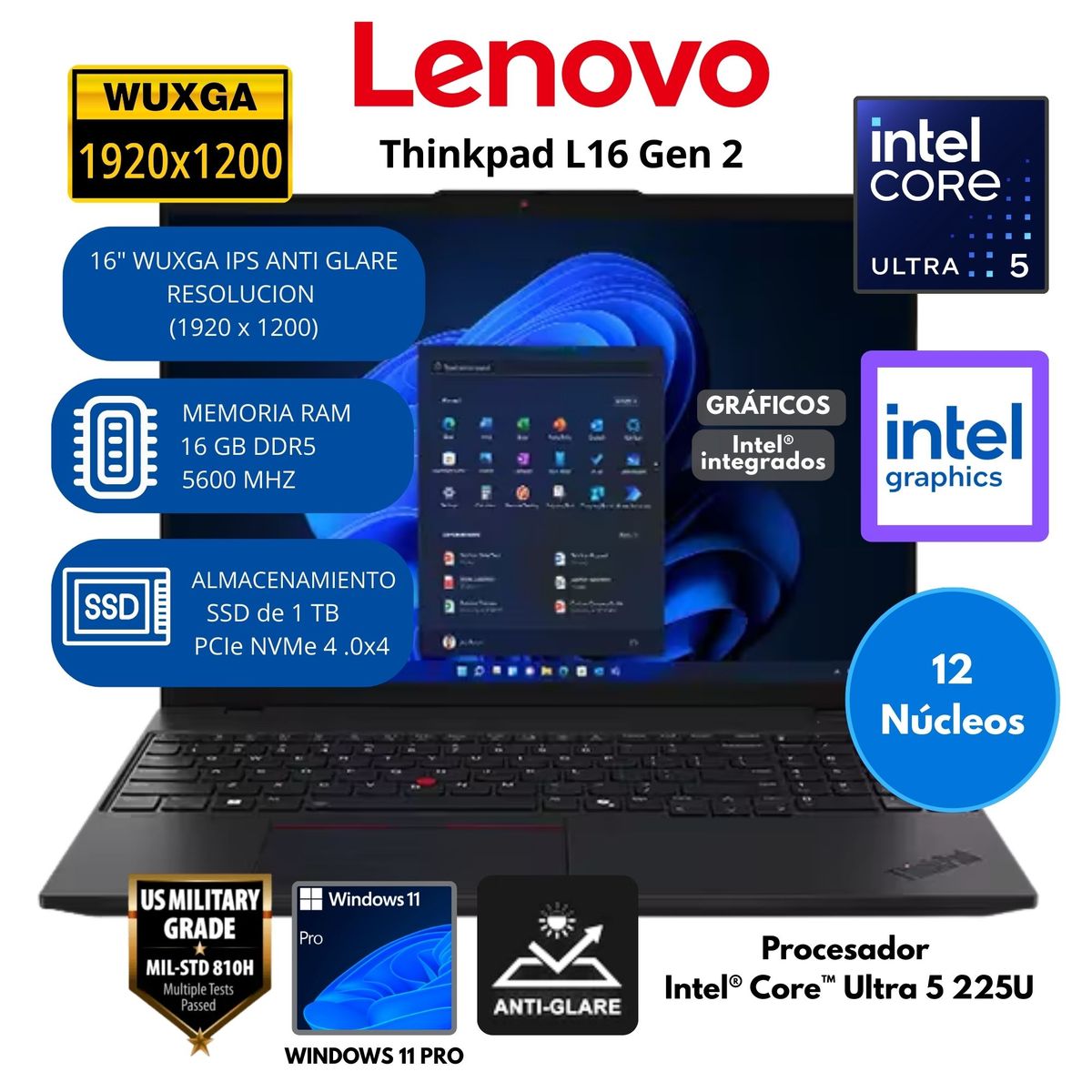 LENOVO - Laptop Lenovo Thinkpad Intel Core Ultra 5 (L16 Gen 2) RAM 16 GB SSD 1 TB 16" WUXGA IPS Windows 11