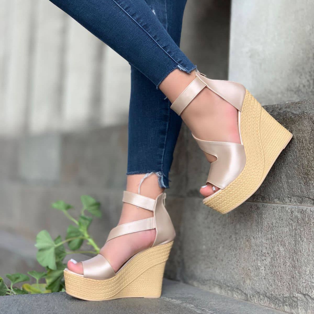 GENERICO - sandalia mujer espectáculo cuña 15 color beige