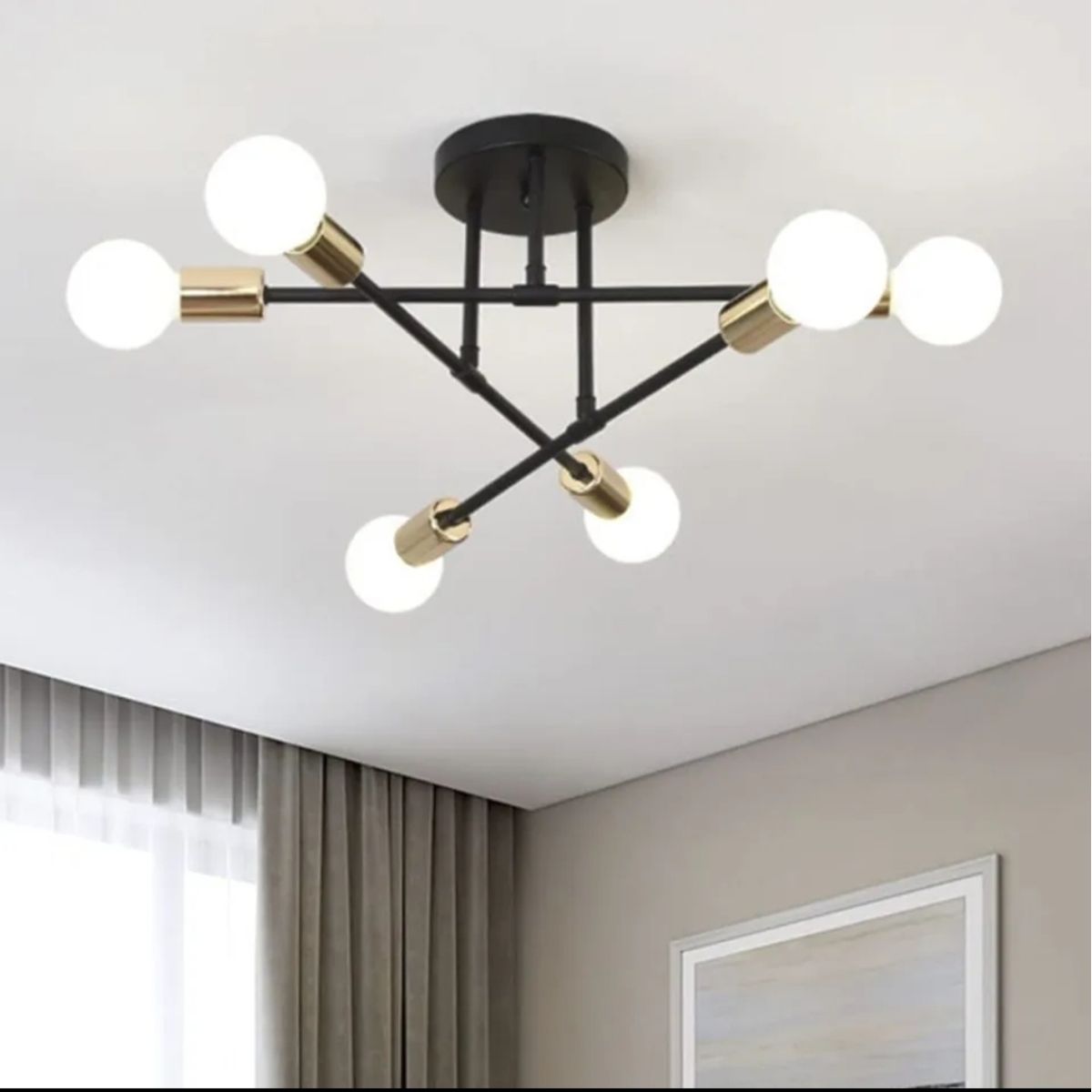 GENERICO - Lámpara Colgante getafe negro con dorado incluye 6 foco tricolor