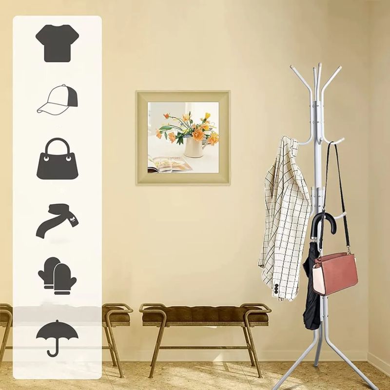 GENERICO - Perchero de Pie Metal Organizador Colgador Estante 1.75 MT Blanco