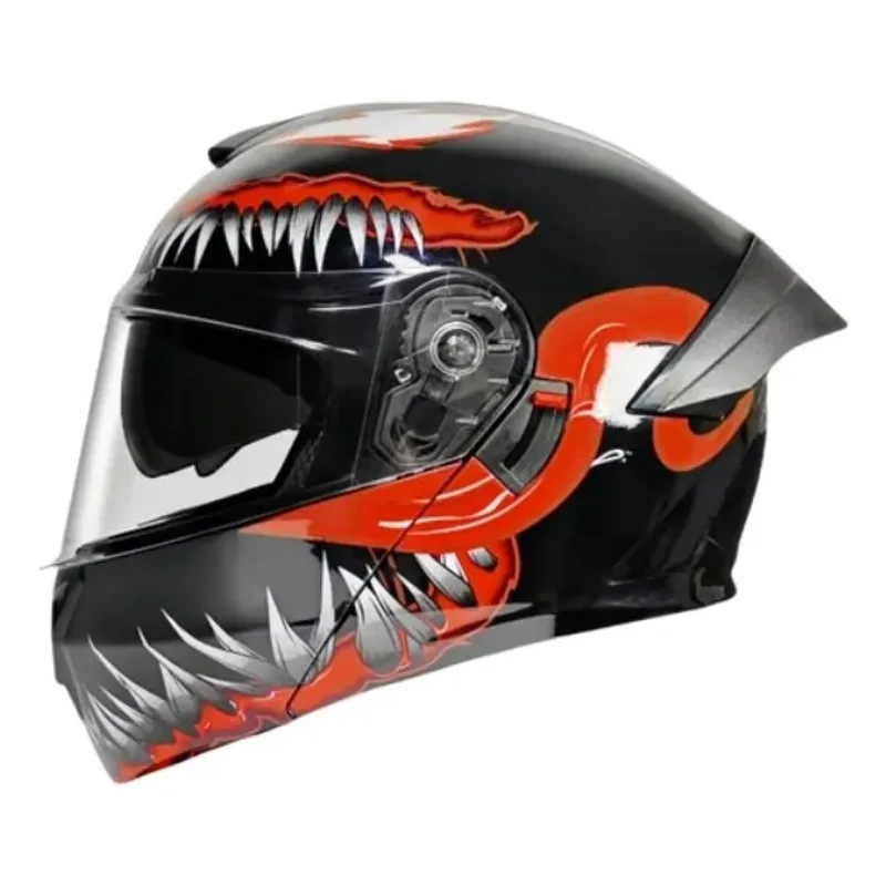 CES - CASCO MOTO AXK ABATIBLE VENOM ROJO BRILLO VISOR POLARIZADO