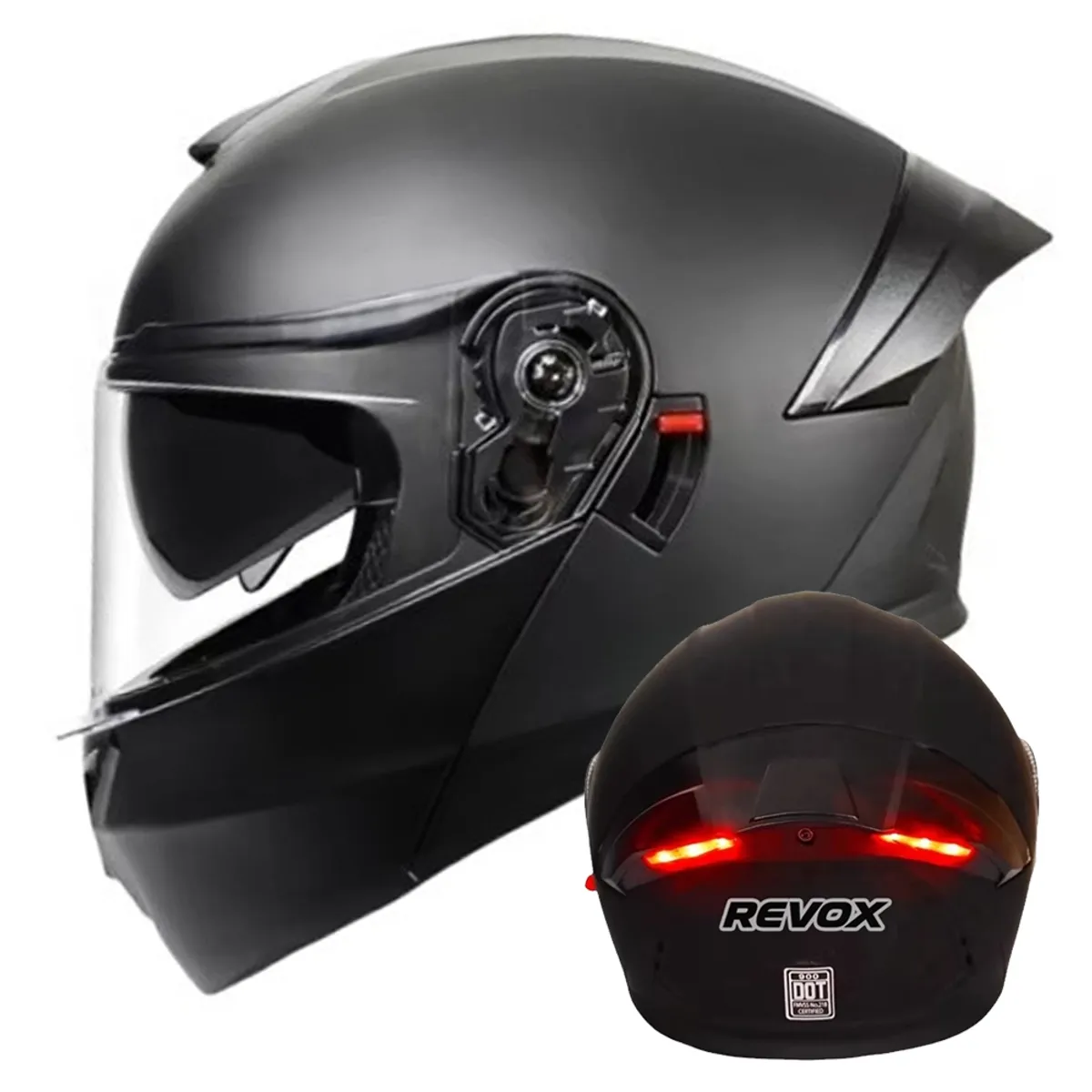 UNIVERSAL - CASCO MOTO AXK ABATIBLE NEGRO MATE CON LUCES LED