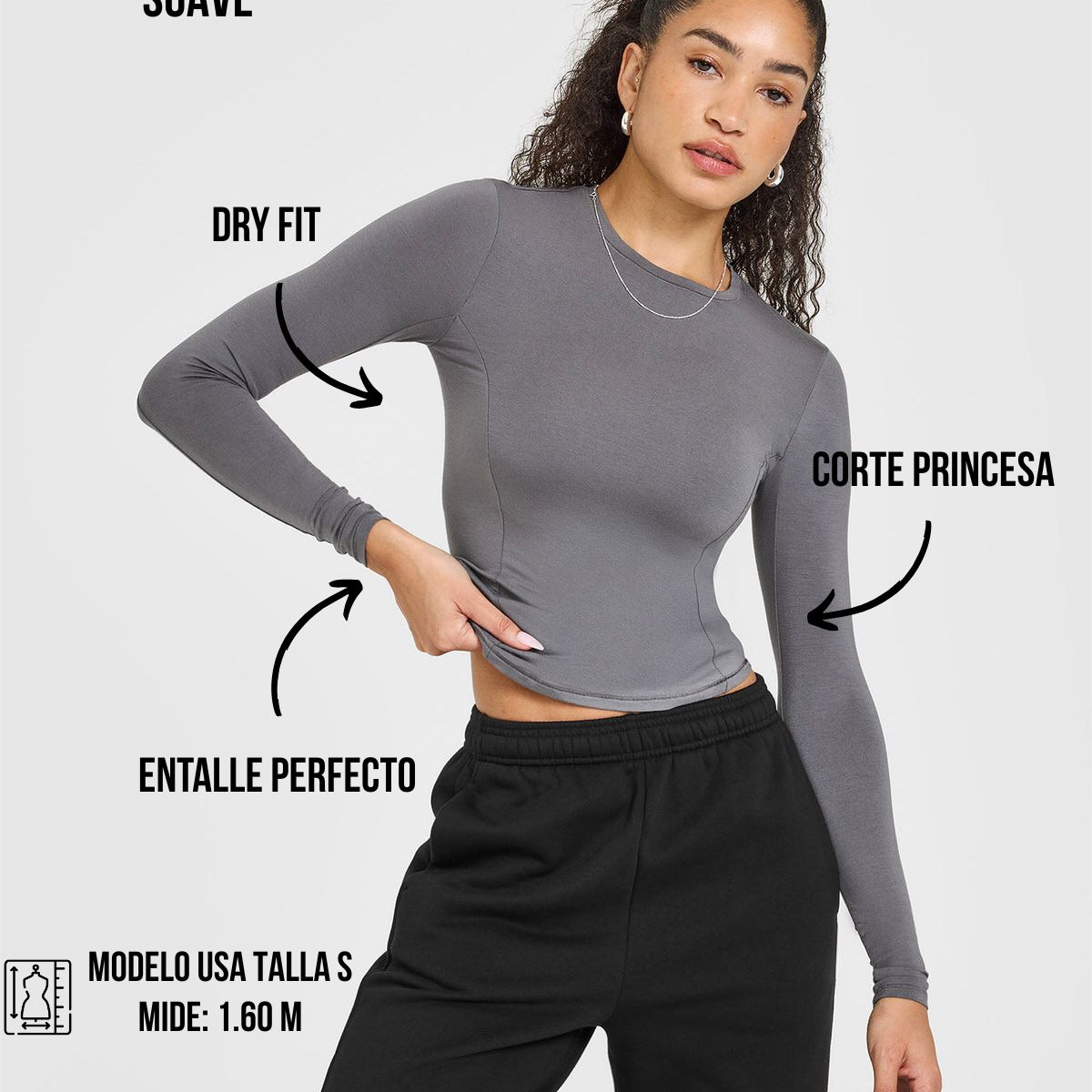 GENERICO - CAMISETA DE LYCRA MANGA LARGA MUJER - TOP ENTALLADO MANGA LARGA