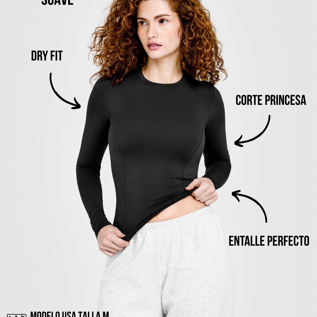 GENERICO - CAMISETA DE LYCRA MANGA LARGA MUJER - TOP ENTALLADO MANGA LARGA