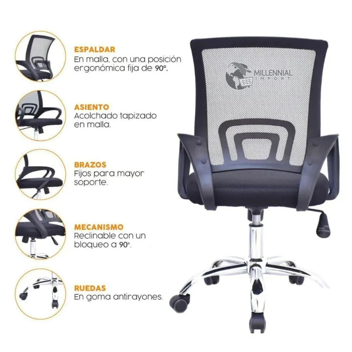 GENERICO - Silla De Oficina Ergonómica Ejecutiva Negra