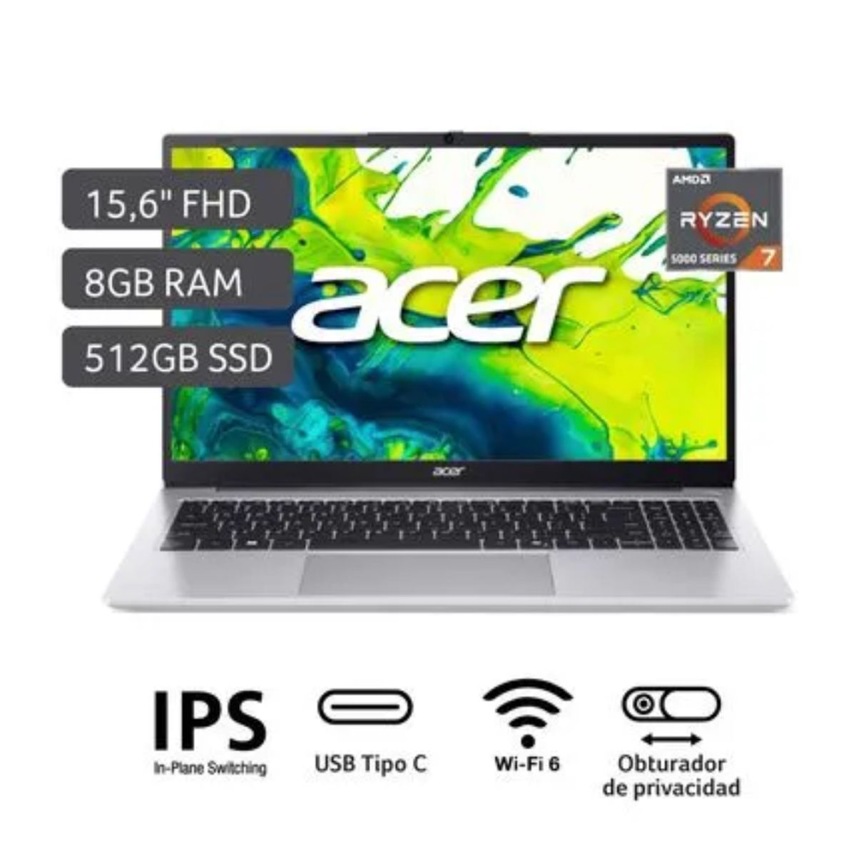ACER - LAPTOP ACER ASPIRE RYZEN7 SERIE 5825U 8GB RAM 512GB SSD WINDOWS 11 15.6"