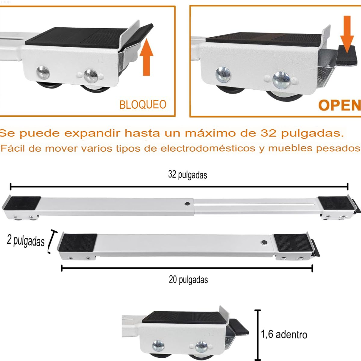 GENERICO - BASE MÓVIL SOPORTE EXPANDIBLE PARA LAVADORA, REFRIGERADOR DE 2 PIEZAS