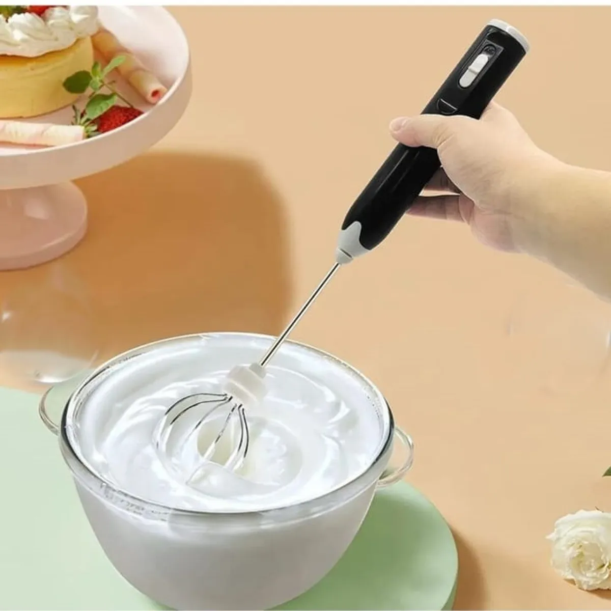 GENERICO - MINI BATIDORA MANUAL ELECTRICA PORTATIL-NEGRO