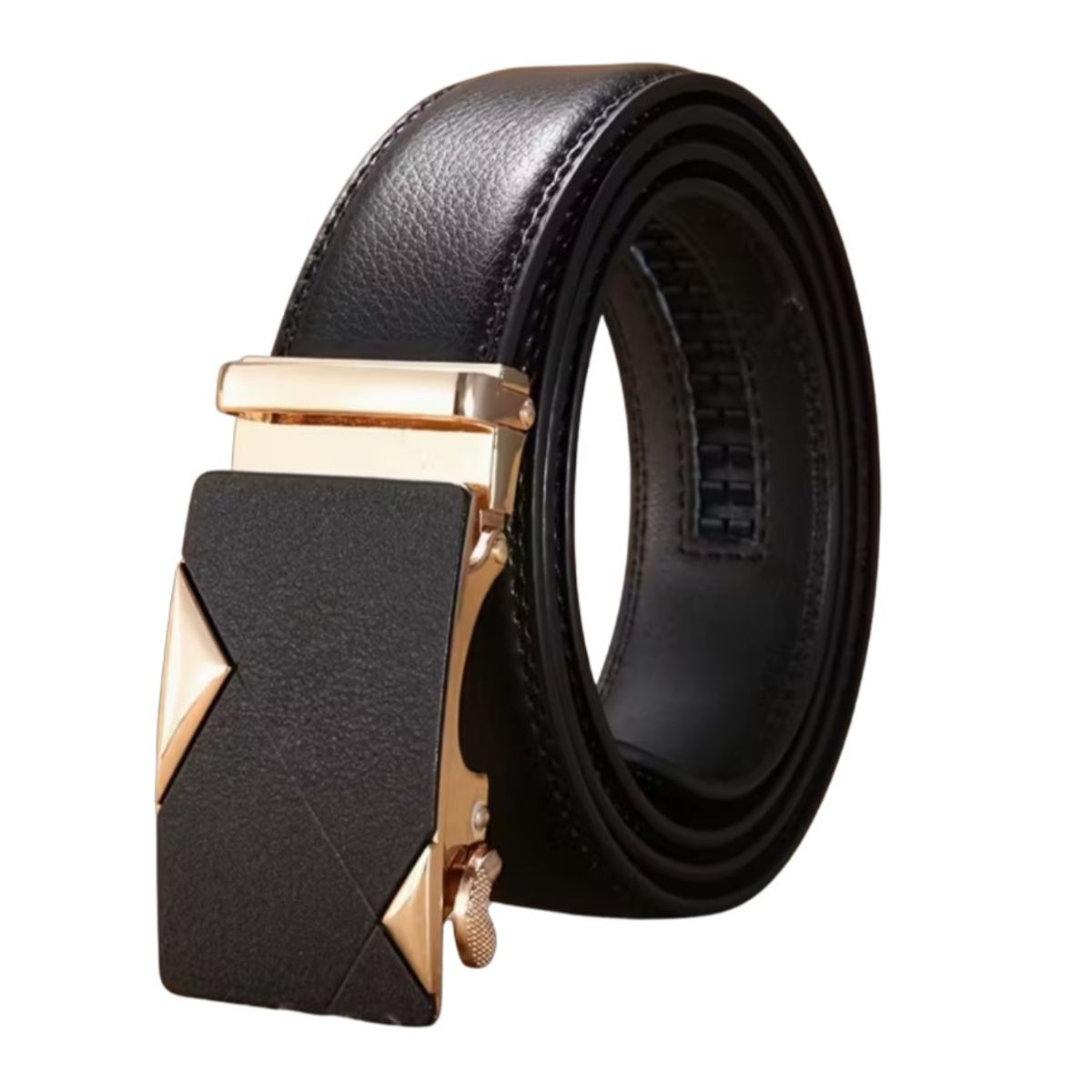 GENERICO - Correa Cinturon Hombre Elegante Cuero Pu Negro Importado dorado