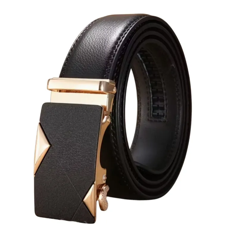 GENERICO - Correa Cinturon Hombre Elegante Cuero Pu Negro Importado dorado