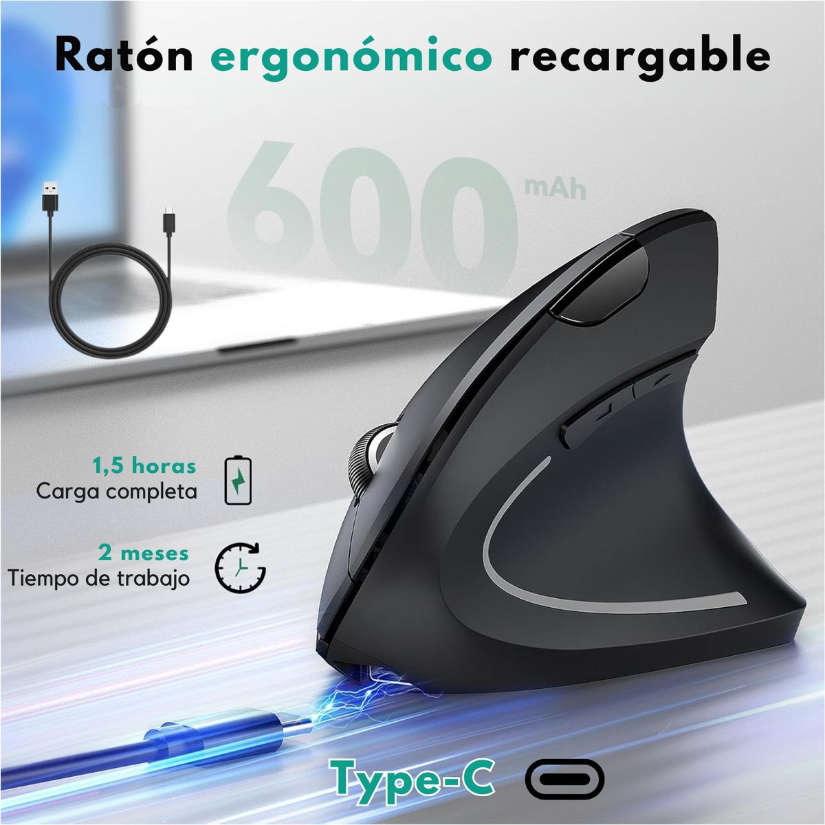 OEM - Mouse USB Recargable Ergonómico Vertical Inalámbrico Antifatiga