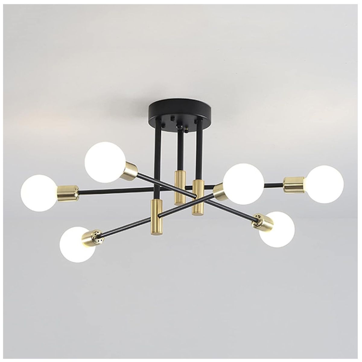 GENERICO - Lampara de Techo 6 Luces Negro y dorado - sin focos