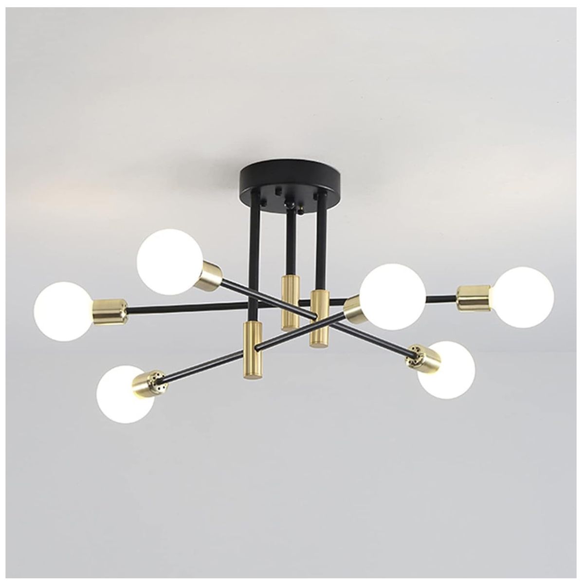 GENERICO - Lampara de Techo 6 Luces Negro y dorado - sin focos