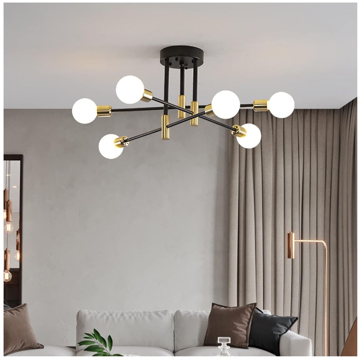 GENERICO - Lampara de Techo 6 Luces Negro y dorado - sin focos