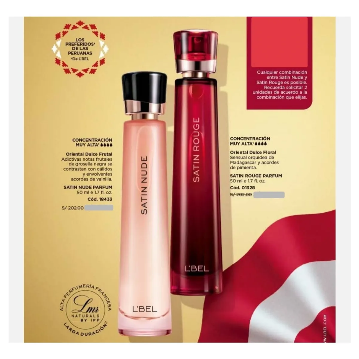 LBEL - Perfume satin nude + satin rouge L'BEL  spray 50ml cada uno