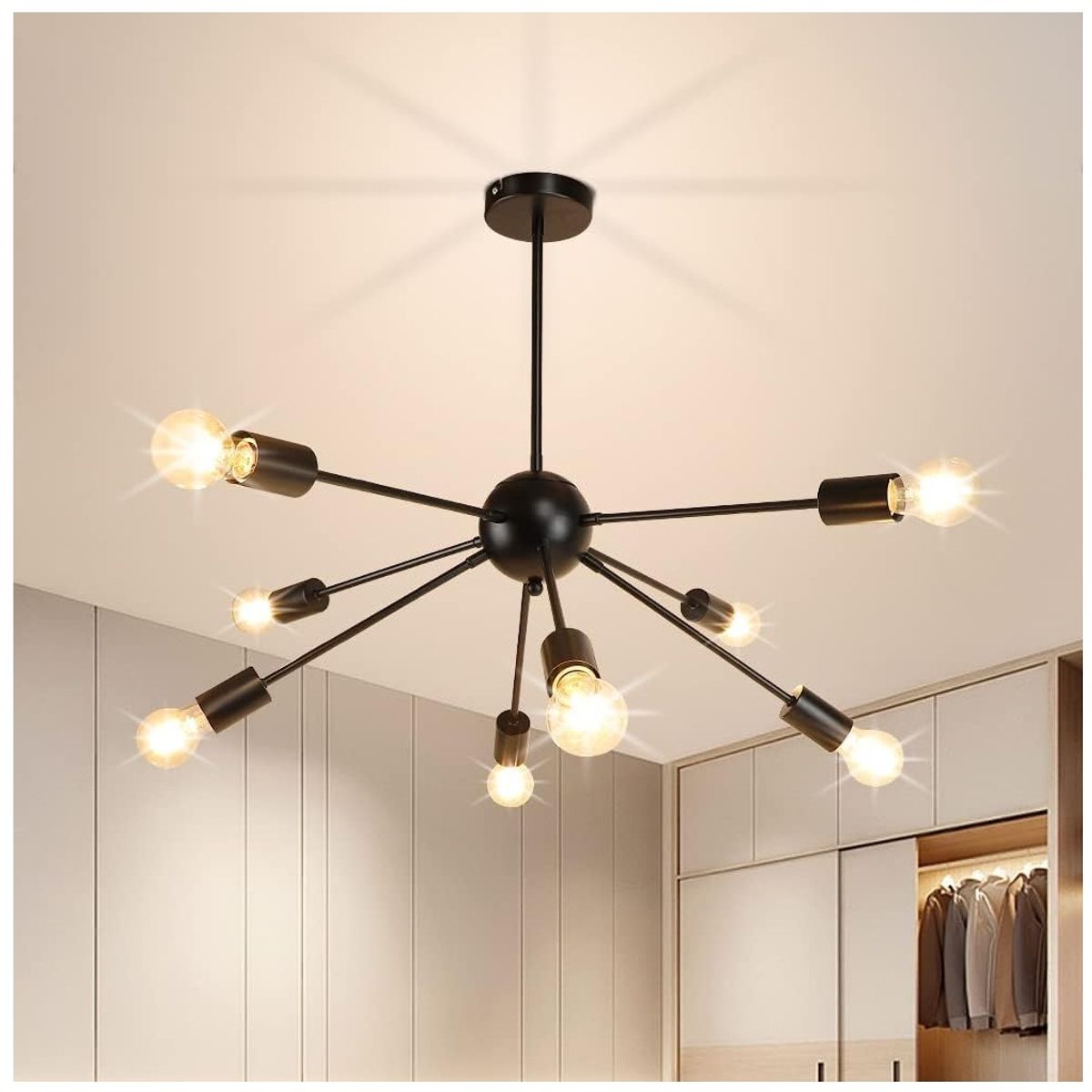 GENERICO - Lampara de Techo 8 Luces Negro - sin focos