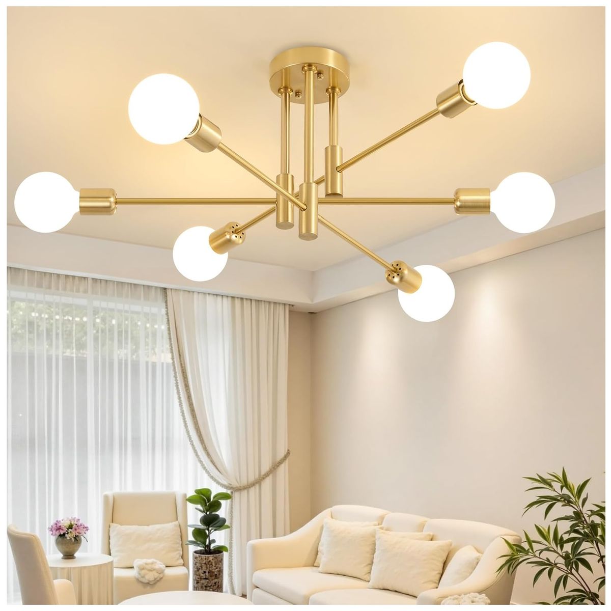 GENERICO - Lampara de Techo 6 Luces dorado - sin focos