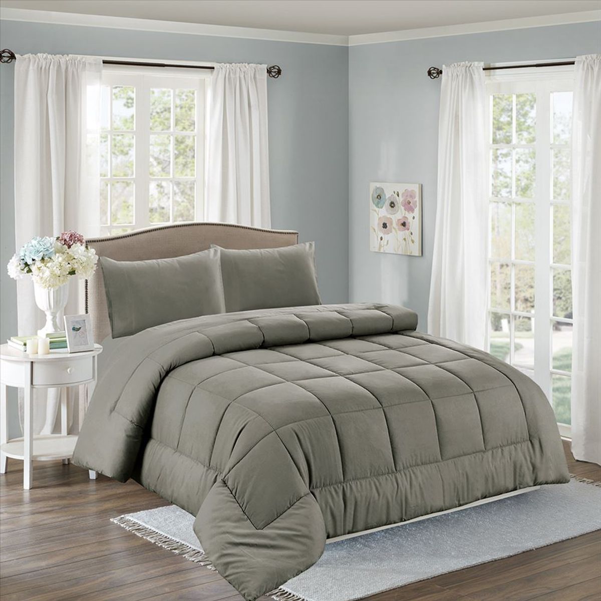 CASATEX - Edredón Liso Acolchado + Juego de Sábanas 100% Algodón 2 Plazas