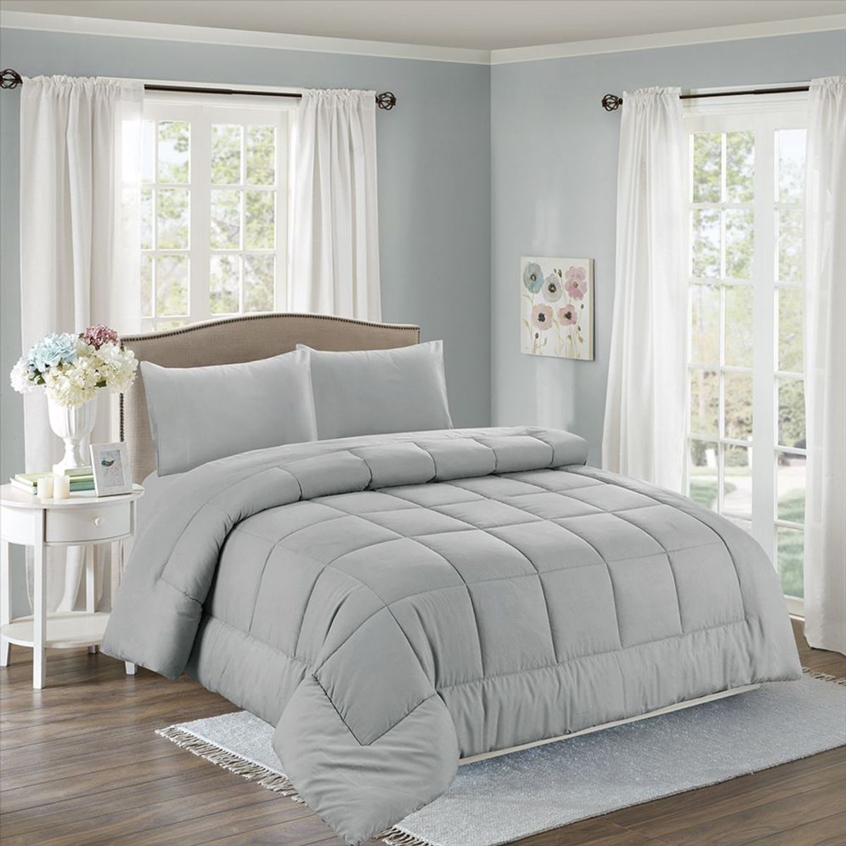 CASATEX - Edredón Liso Acolchado + Juego de Sábanas 100% Algodón 2 Plazas