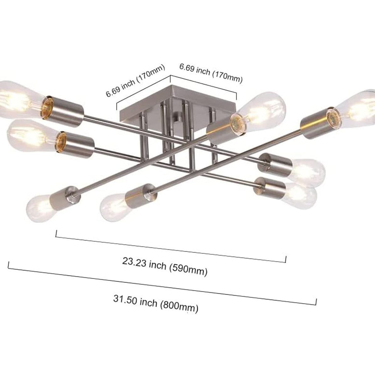 GENERICO - Lampara de Techo 8 Luces plateado - sin focos