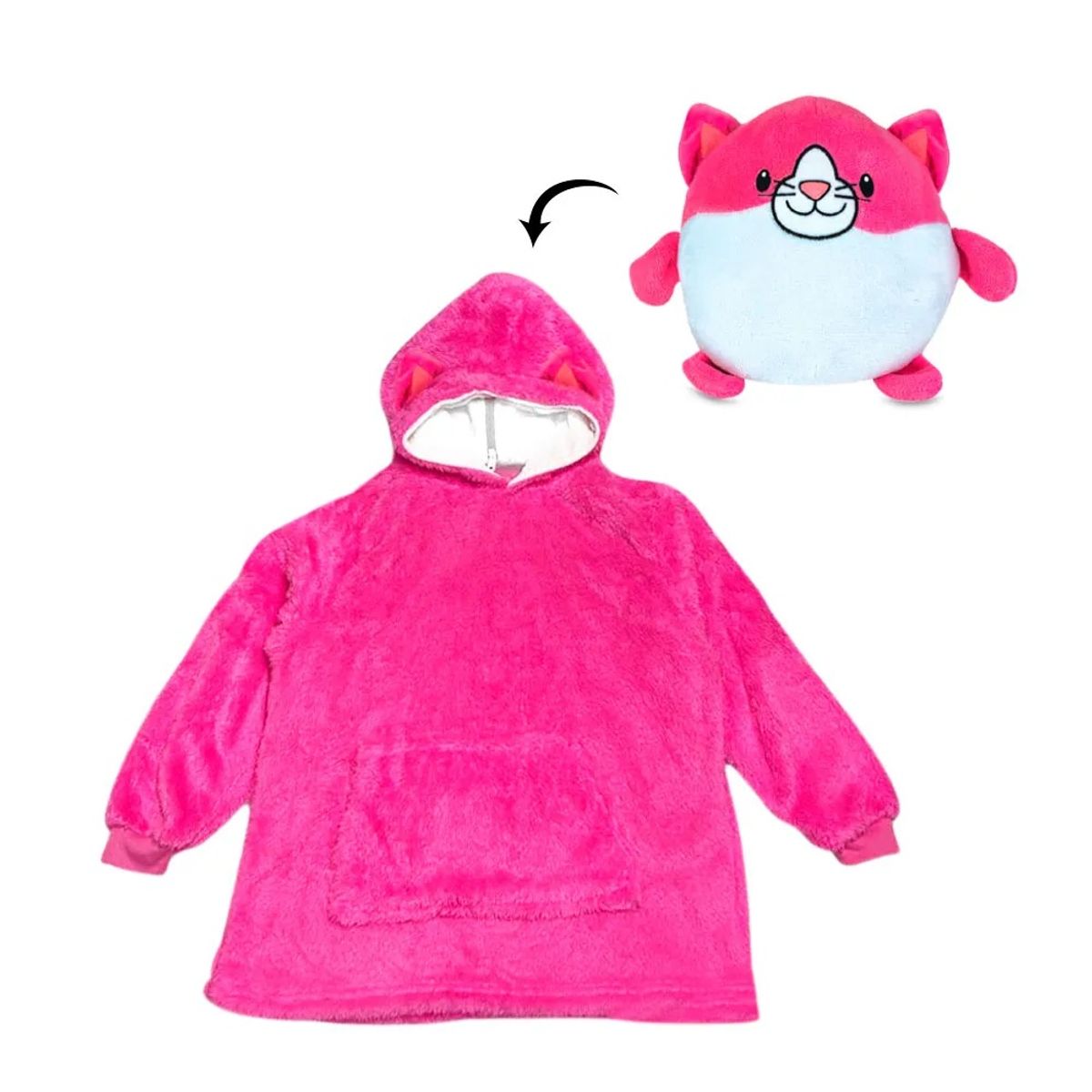 GENERICO - Peluche Convertible En Polera Con Capucha para Niñas Gato Rosa