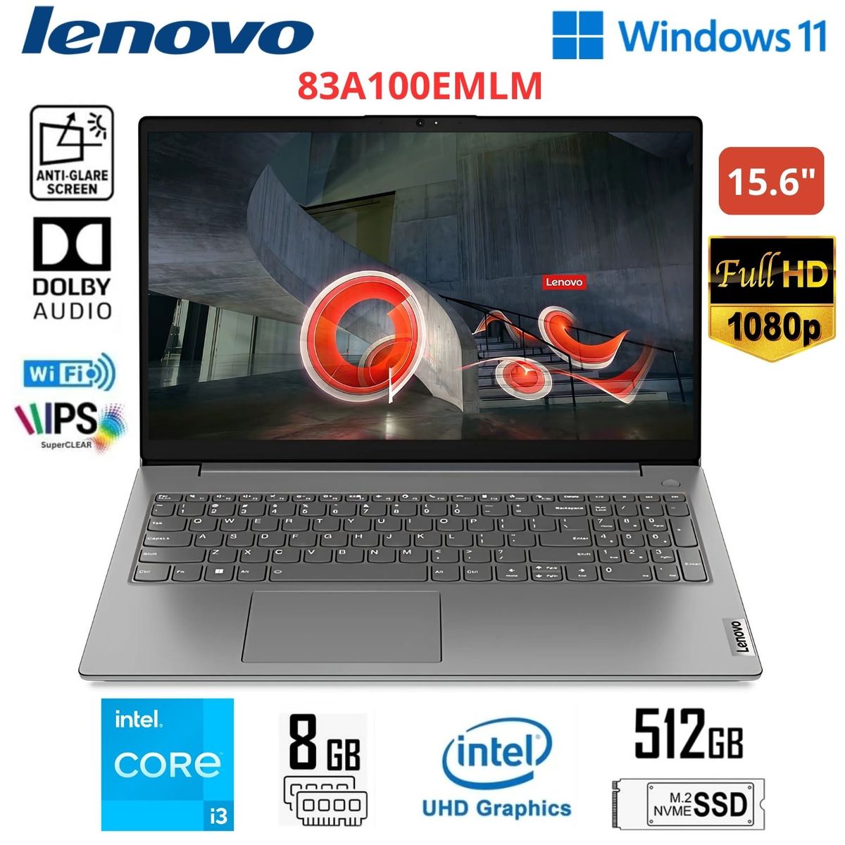 LENOVO - Laptop Lenovo V15 G4 IRU Intel Core i3-1315U 8GB RAM 512GB SSD 15.6"  FHD - 83A100EMLM