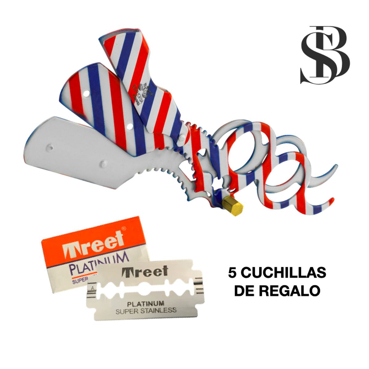 EUPHORIA - Navaja 2 DEDOS para Corte de 3 Cuerpos Profesional BARBER +5 CUCHILLAS