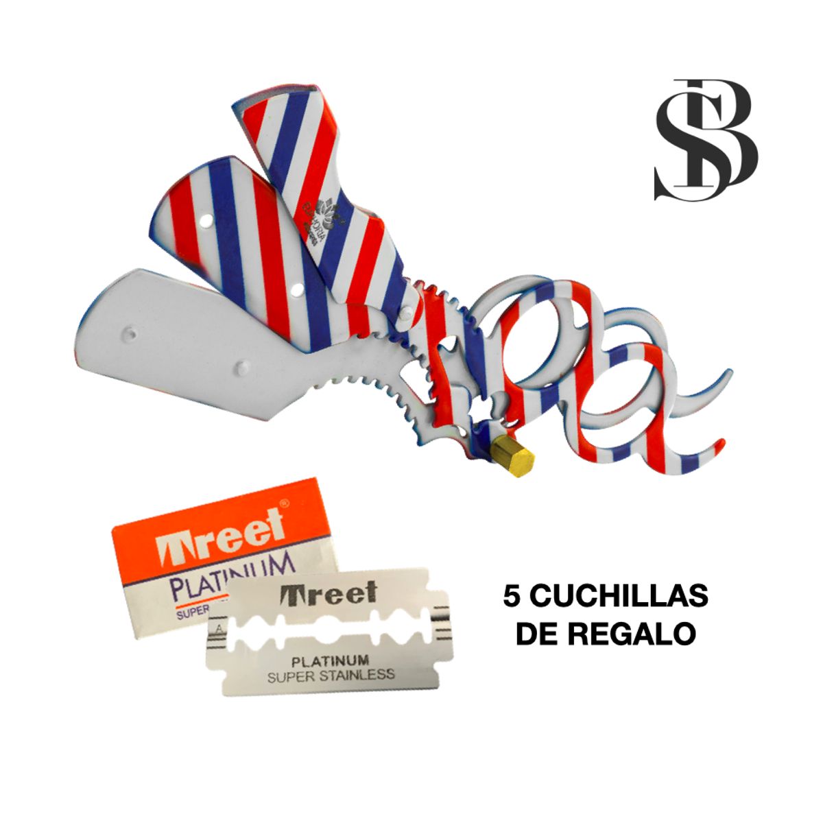 EUPHORIA - Navaja 2 DEDOS para Corte de 3 Cuerpos Profesional BARBER +5 CUCHILLAS