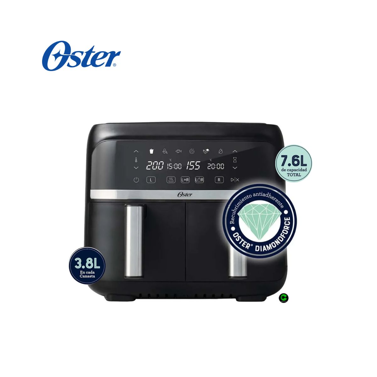 OSTER - Freidora de aire dual Oster® 7.6 L 6 Funciones CKSTAF7MCDDF