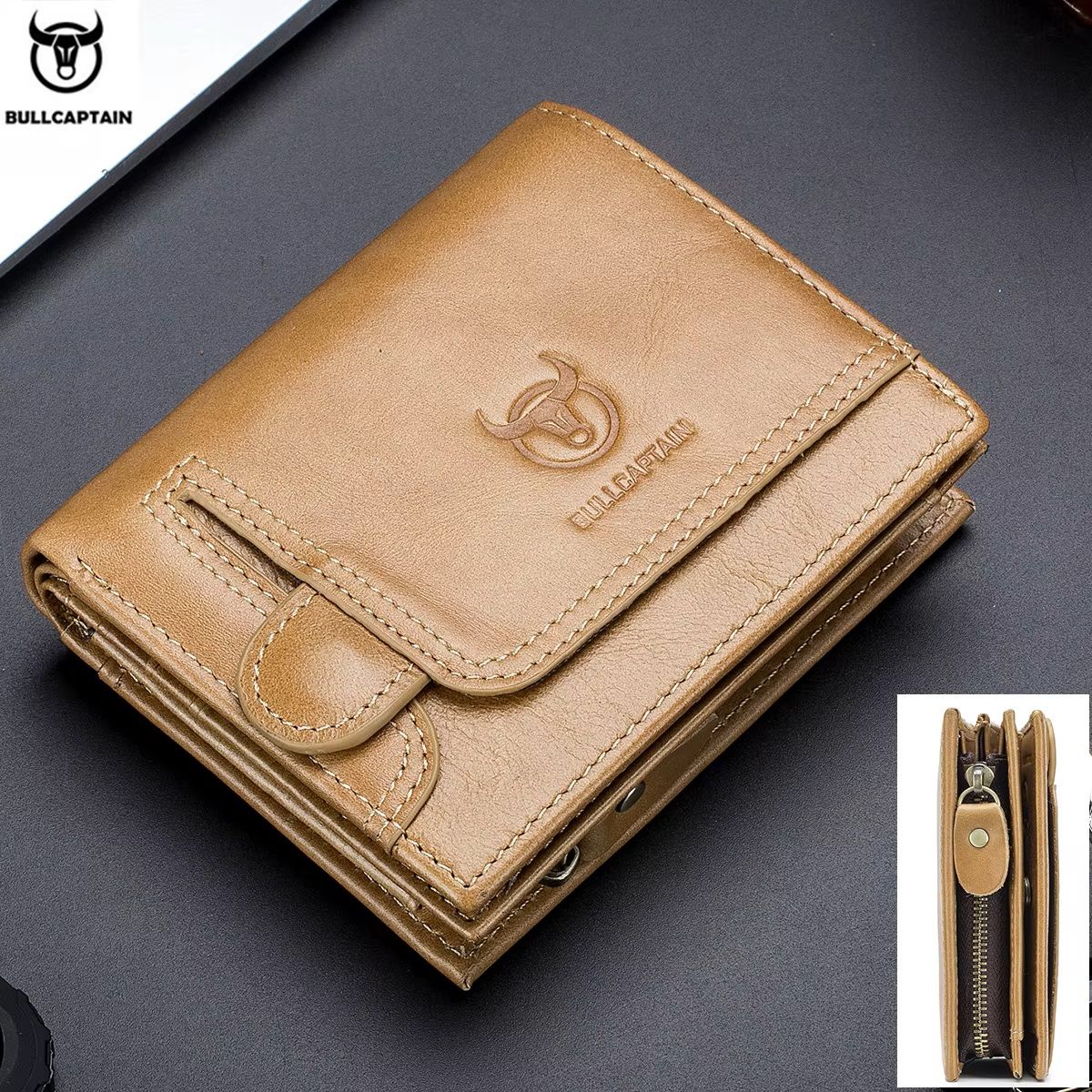 BULLCAPTAIN - Billetera Bullcaptain Hombre Cuero Tarjetero Monedero Cremallera Caja