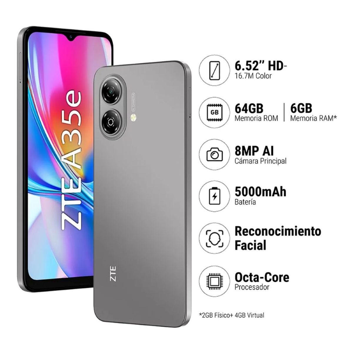 ZTE - Celular ZTE A35e 64GB 2GB Gris