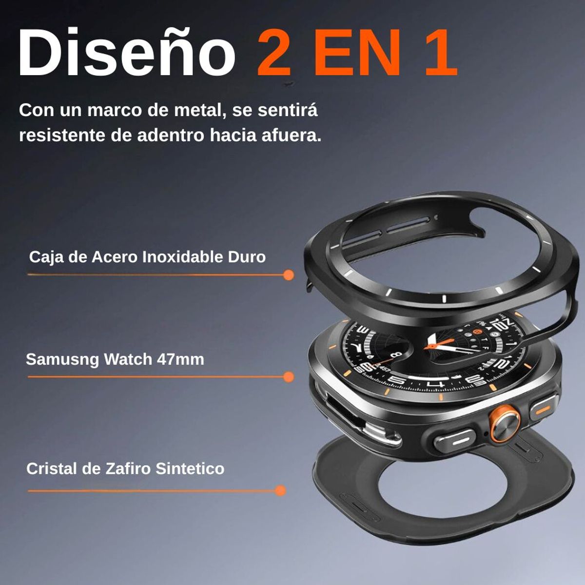 URVOI - Case Para Samsung Galaxy Watch Ultra 47mm de Metal Negro