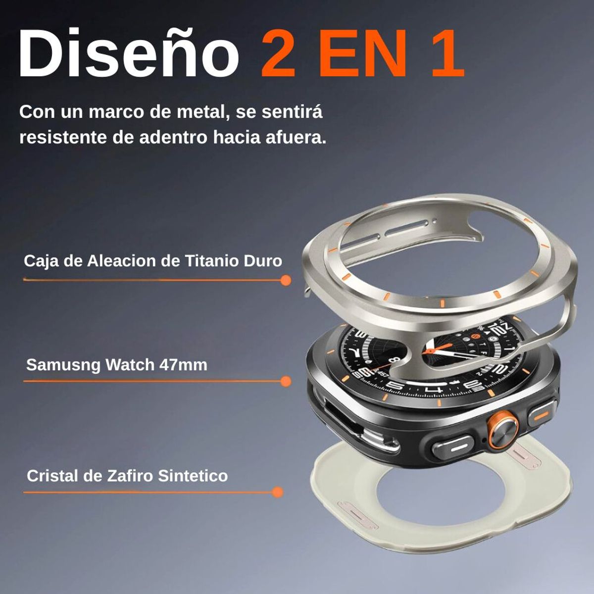 URVOI - Case Para Samsung Galaxy Watch Ultra 47mm de Metal Titanio