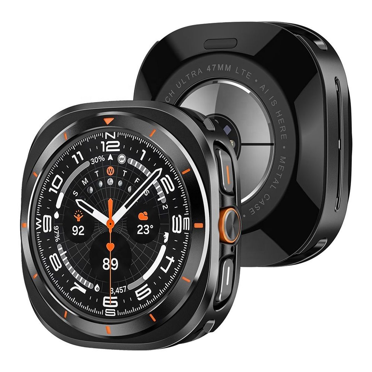 URVOI - Case Para Samsung Galaxy Watch Ultra 47mm de Metal Negro Naranja