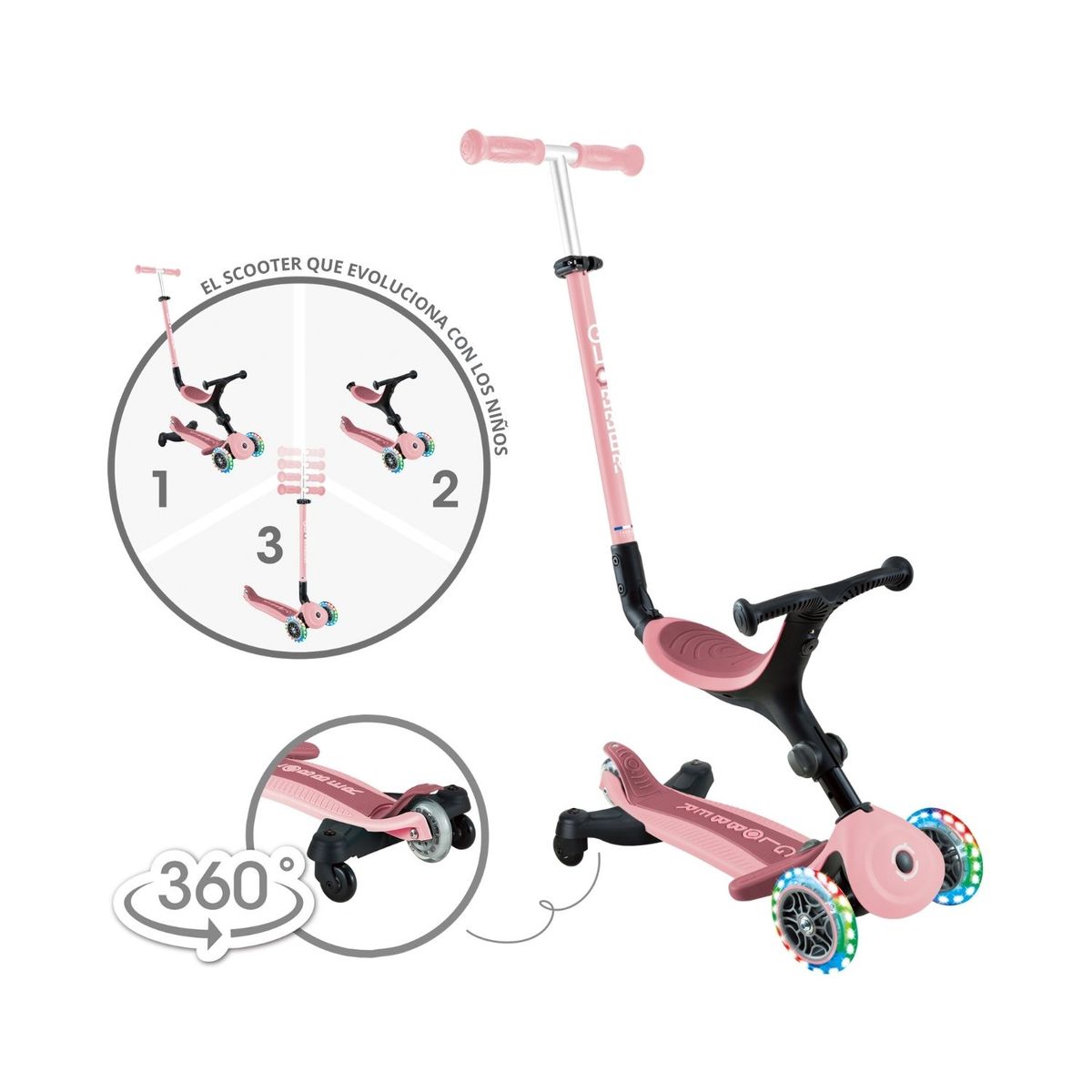 GLOBBER - Scooter Globber Go Up Active LED 360 Rosado Pastel