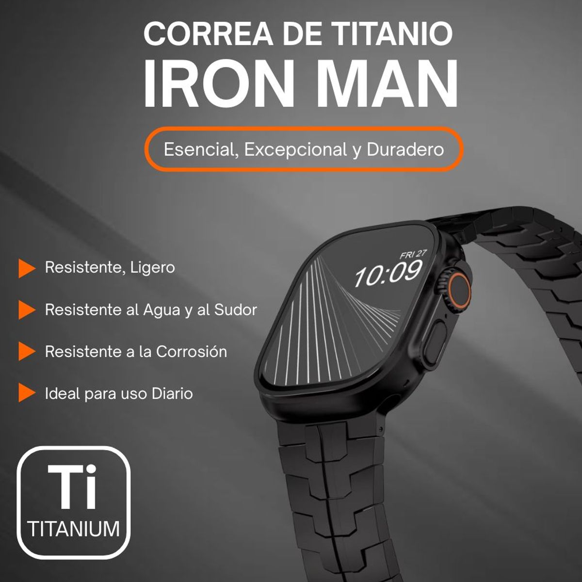URVOI - Correa de Titanio para Apple Watch Ultra Iron Man Doble Boton Negro