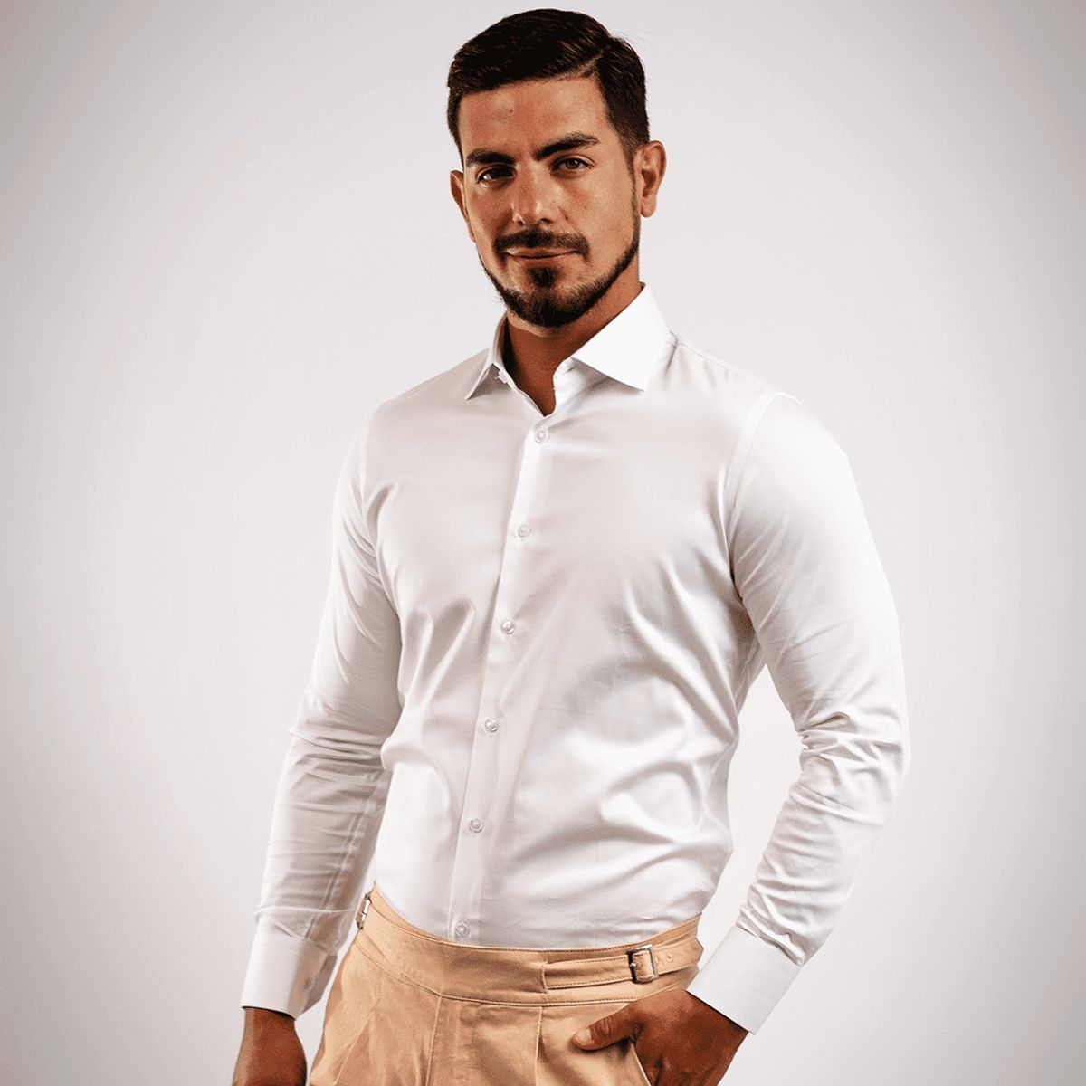 BARBADENS - Camisa de Vestir Algodón Stretch Slim Fit Barbadens Hombre