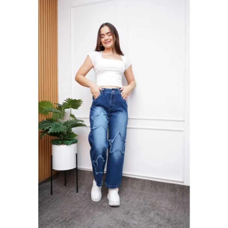 GENERICO - Pantalon Denin Estrella - Denin Rigido