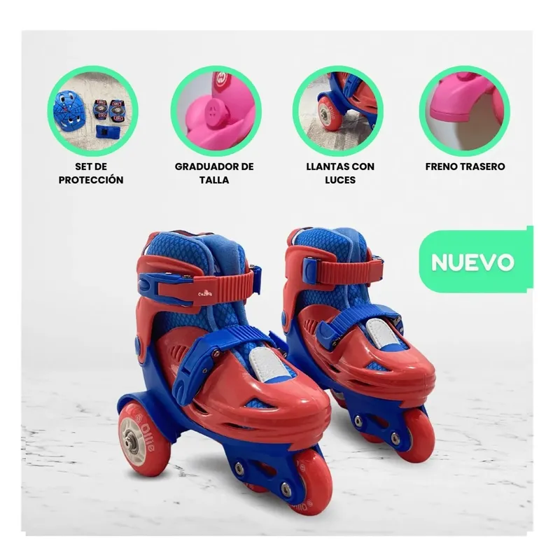 OLLIE - PATINES LINIALES PARA NIÑA RODILLERA Y CASCO TALLA 27 AL 30