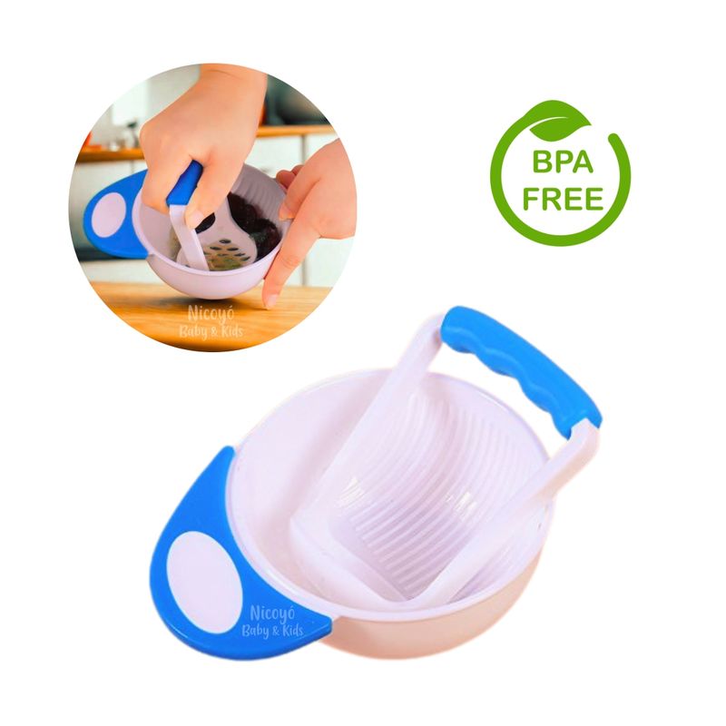 GENERICO - Plato con Aplastador para Preparar Papillas de Bebé - AZUL